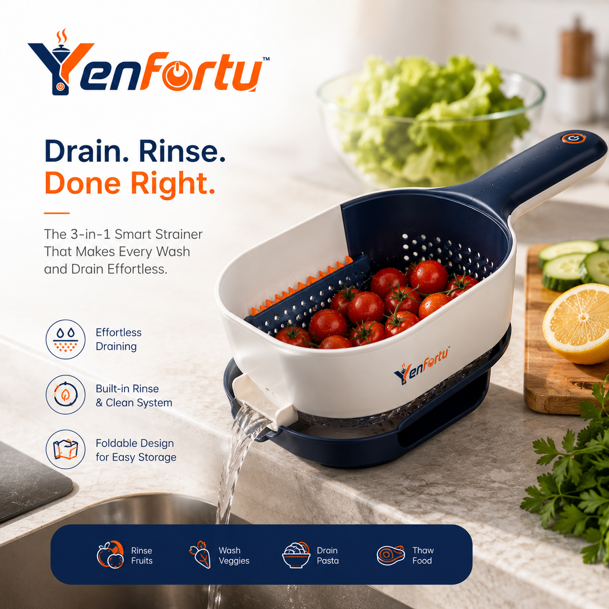 Yenfortu™ FlexFlow 3-in-1 Rinse & Drain System